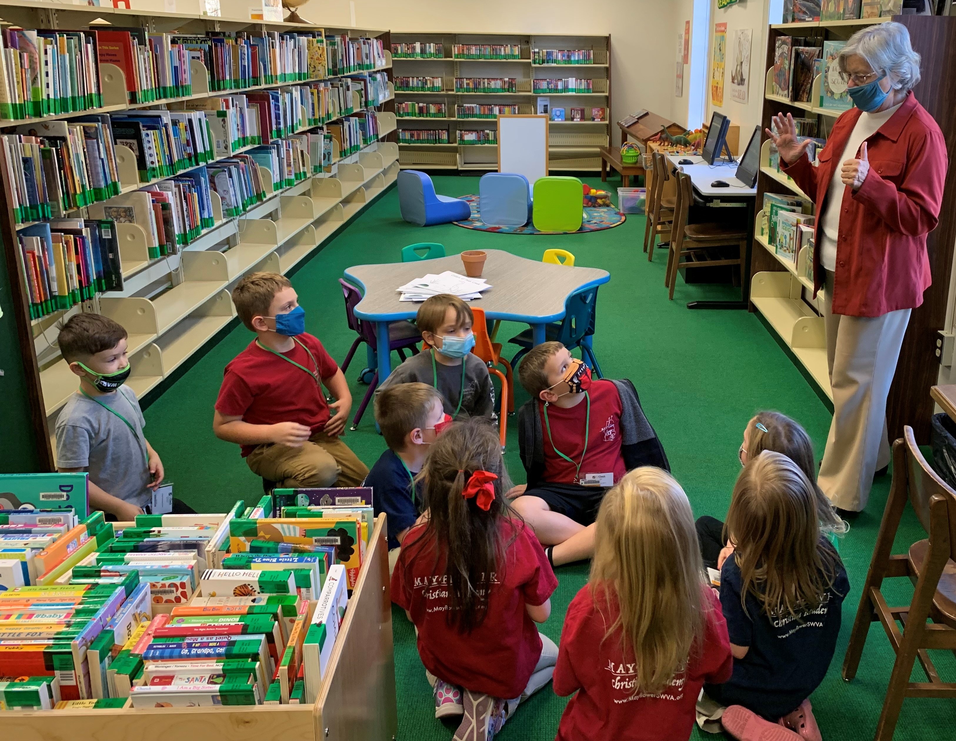 Students learning in a library